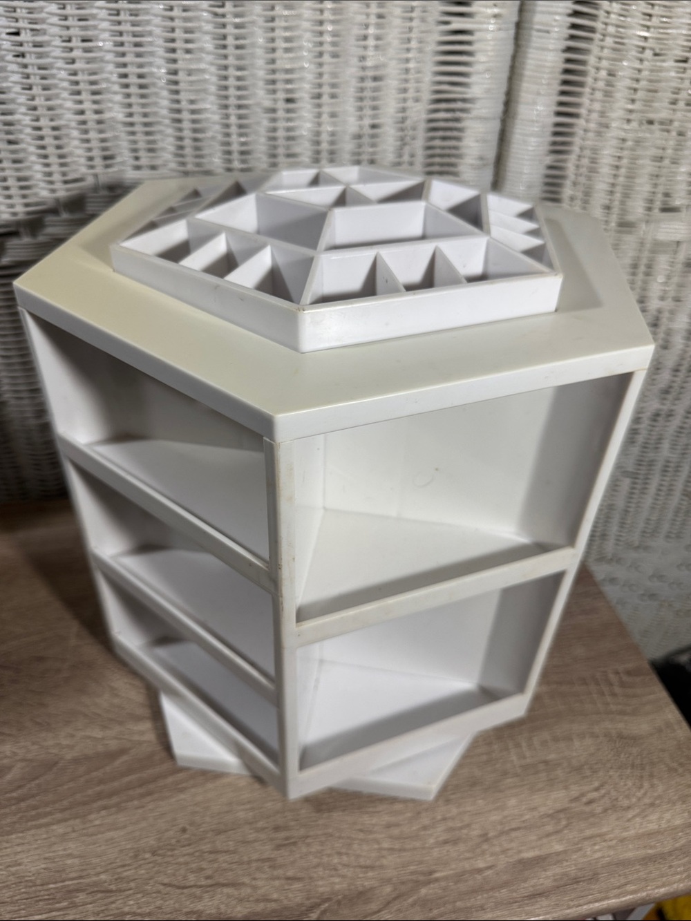 White Hexagonal Rotating Makeup Organizer - Unbranded